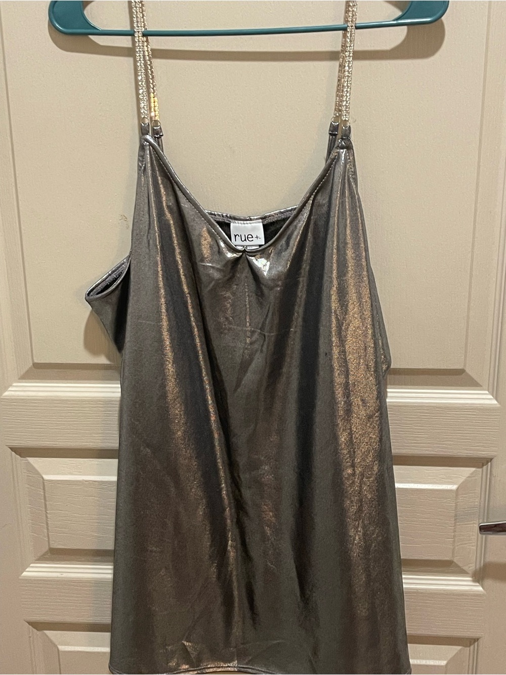 NWOT Rue+ Metallic Silver Cami with Beaded Straps